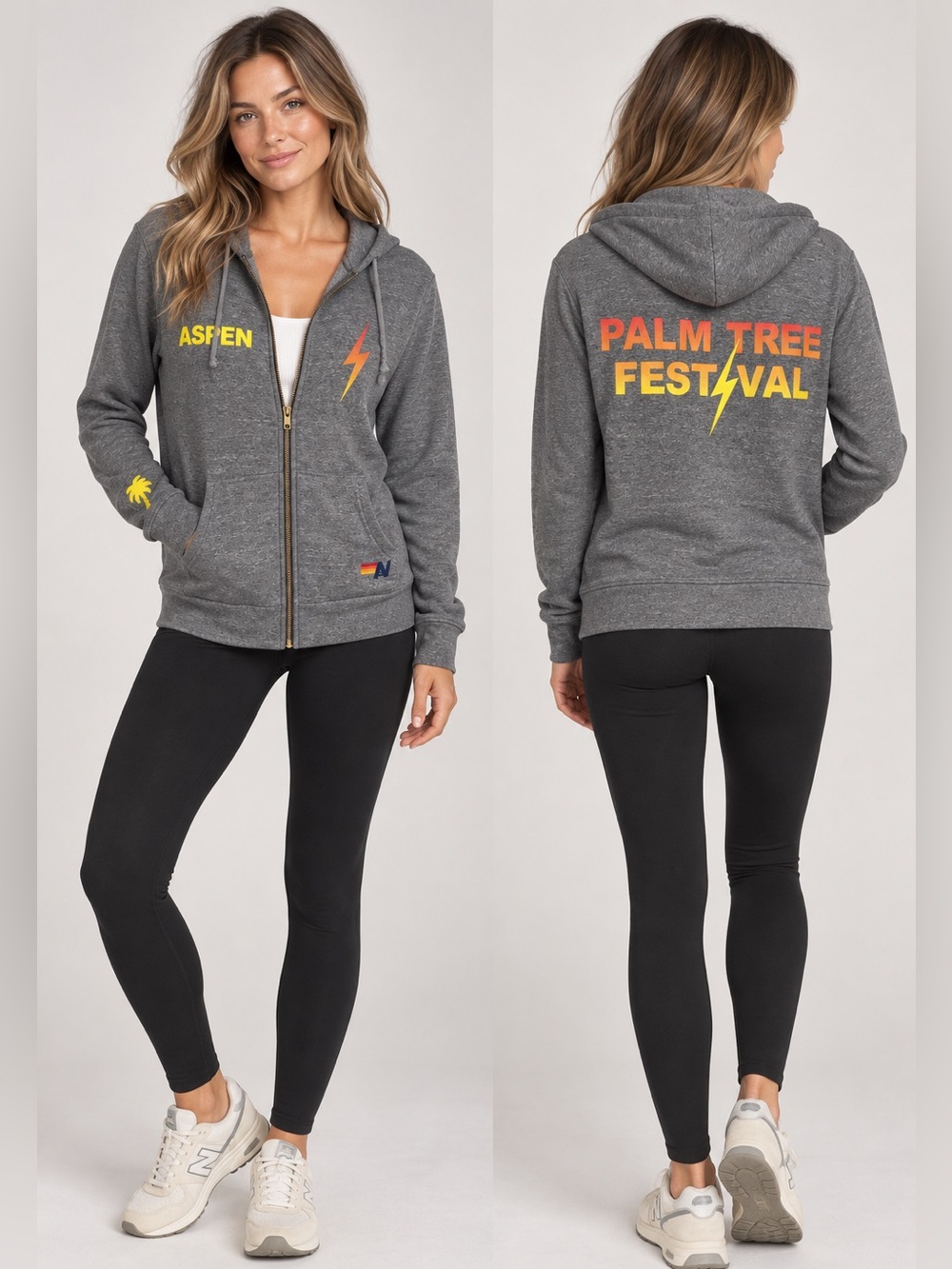#954 Aviator Nation Palm Tree Festival Aspen Zip Hoodie Gray M Rare